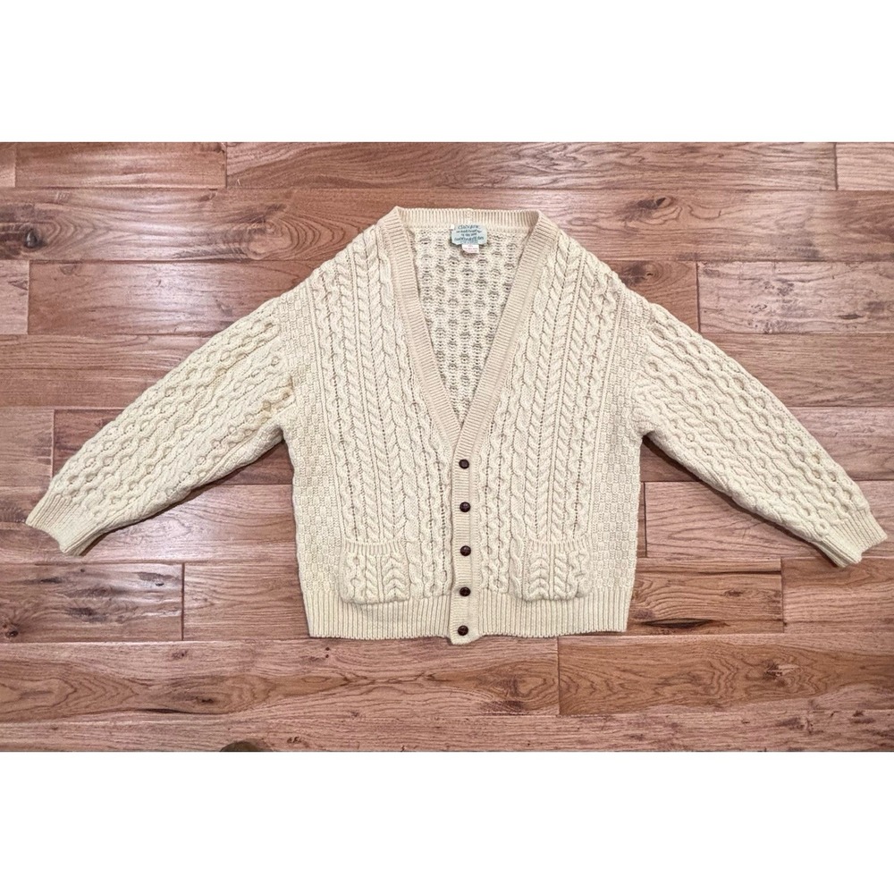 Cladyknit Ireland Wool Hand Finished Chunky Cable‎ Fisherman Cardigan Men's L